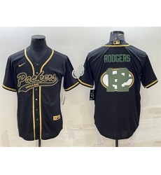 Men Green Bay Packers 12 Aaron Rodgers Black Team Big Logo With Patch Cool Base Stitched Baseball Jersey