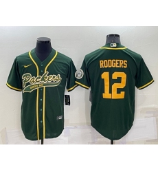 Men Green Bay Packers 12 Aaron Rodgers Green Cool Base Stitched Baseball Jersey