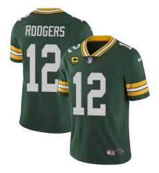 Men Green Bay Packers #12 Aaron Rodgers Green With 4-star C Patch Vapor Untouchable Stitched NFL Limited Jersey
