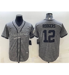 Men Green Bay Packers 12 Aaron Rodgers Grey With Patch Cool Base Stitched Baseball Jersey