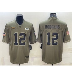 Men Green Bay Packers 12 Aaron Rodgers Olive 2022 Salute To Service Limited Stitched Jersey