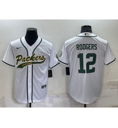 Men Green Bay Packers 12 Aaron Rodgers White Cool Base Stitched Baseball Jersey