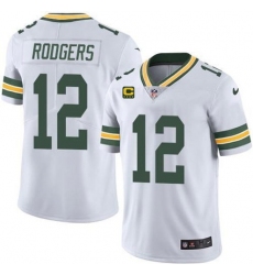 Men Green Bay Packers #12 Aaron Rodgers White With 4-star C Patch Vapor Untouchable Stitched NFL Limited Jersey
