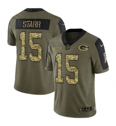 Men Green Bay Packers 15 Bart Starr 2021 Salute To Service Olive Camo Limited Stitched Jersey