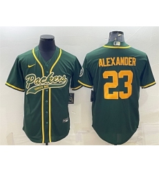 Men Green Bay Packers 23 Jaire Alexander Green Gold With Patch Cool Base Stitched Baseball Jersey
