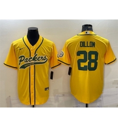 Men Green Bay Packers 28 A J Dillon Gold With Patch Cool Base Stitched Baseball Jersey