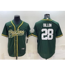 Men Green Bay Packers 28 A J Dillon Green With Patch Cool Base Stitched Baseball Jersey