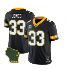 Men Green Bay Packers 33 Aaron Jones Black 2023 F U S E  Home Patch And 1 Star C Patch Vapor Untouchable Limited Stitched Jersey