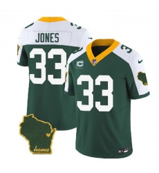 Men Green Bay Packers 33 Aaron Jones Green White 2023 F U S E  Home Patch And 1 Star C Patch Vapor Untouchable Limited Stitched Jersey
