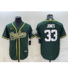 Men Green Bay Packers 33 Aaron Jones Green With Patch Cool Base Stitched Baseball Jersey