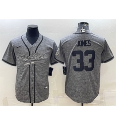Men Green Bay Packers 33 Aaron Jones Grey With Patch Cool Base Stitched Baseball Jersey