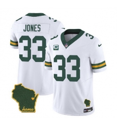 Men Green Bay Packers 33 Aaron Jones White 2023 F U S E  Home Patch And 1 Star C Patch Vapor Untouchable Limited Stitched Jersey