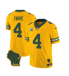 Men Green Bay Packers 4 Brett Favre Gold 2023 F U S E  Home Patch And 1 Star C Patch Vapor Untouchable Limited Stitched Jersey