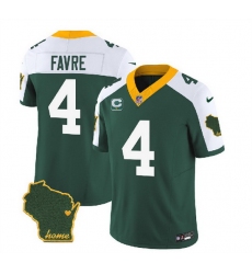 Men Green Bay Packers 4 Brett Favre Green White 2023 F U S E  Home Patch And 1 Star C Patch Vapor Untouchable Limited Stitched Jersey