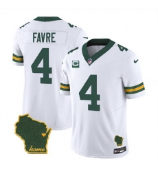 Men Green Bay Packers 4 Brett Favre White 2023 F U S E  Home Patch And 1 Star C Patch Vapor Untouchable Limited Stitched Jersey
