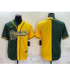 Men Green Bay Packers Blank Green Yellow Split With Patch Cool Base Stitched Baseball Jersey