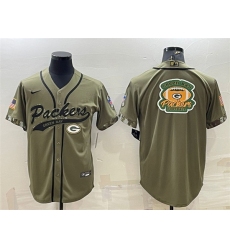 Men Green Bay Packers Olive Salute To Service Team Big Logo Cool Base Stitched Baseball Jersey