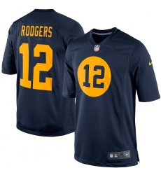 Men Nike Aaron Rodgers Green Bay Packers #12 Navy Blue Throwback Limited Jersey