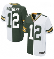 Men Nike Green Bay Packers 12 Aaron Rodgers Elite GreenWhite Split Fashion NFL Jersey