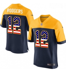 Men Nike Green Bay Packers 12 Aaron Rodgers Elite Navy Blue Alternate USA Flag Fashion NFL Jersey