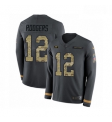 Men Nike Green Bay Packers 12 Aaron Rodgers Limited Black Salute to Service Therma Long Sleeve NFL Jersey