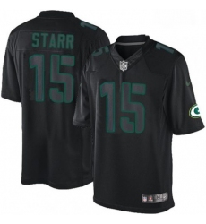 Men Nike Green Bay Packers 15 Bart Starr Limited Black Impact NFL Jersey