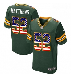 Men Nike Green Bay Packers 52 Clay Matthews Elite Green Home USA Flag Fashion NFL Jersey