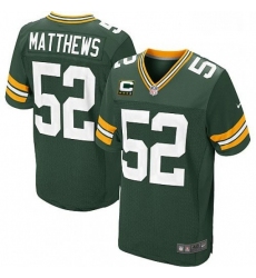 Men Nike Green Bay Packers 52 Clay Matthews Elite Green Team Color C Patch NFL Jersey