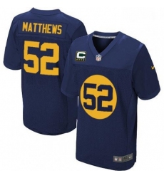 Men Nike Green Bay Packers 52 Clay Matthews Elite Navy Blue Alternate C Patch NFL Jersey