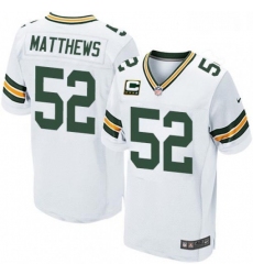 Men Nike Green Bay Packers 52 Clay Matthews Elite White C Patch NFL Jersey