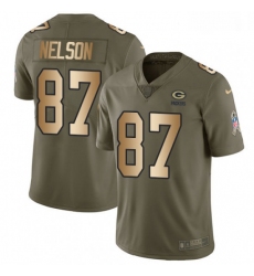 Men Nike Green Bay Packers 87 Jordy Nelson Limited OliveGold 2017 Salute to Service NFL Jersey