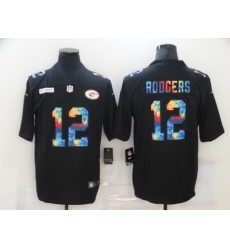 Nike Green Bay Green Bay Packers 12 Aaron Rodgers Black Vapor Untouchable Rainbow Limited Jersey