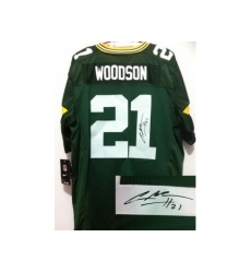 Nike Green Bay Packers 21 Charles Woodson Green Elite Signed NFL Jersey