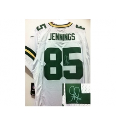 Nike Green Bay Packers 85 Greg Jennings White Elite Signed NFL Jersey