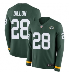 Nike Packers 28 AJ Dillon Green Team Color Men Stitched NFL Limited Therma Long Sleeve Jersey