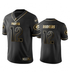 Packers 12 Aaron Rodgers Black Men Stitched Football Limited Golden Edition Jersey