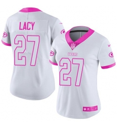 Nike Packers #27 Eddie Lacy White Pink Womens Stitched NFL Limited Rush Fashion Jersey