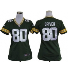 Women Green Bay Packers 80# Donald Driver Green Jerseys