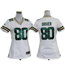 Women Green Bay Packers 80# Donald Driver White Jerseys