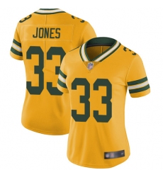 Women Packers 33 Aaron Jones Yellow Stitched Football Limited Rush Jersey