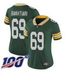 Women Packers 69 David Bakhtiari Green Team Color Stitched Football 100th Season Vapor Limited Jersey