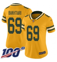 Women Packers 69 David Bakhtiari Yellow Stitched Football Limited Rush 100th Season Jersey