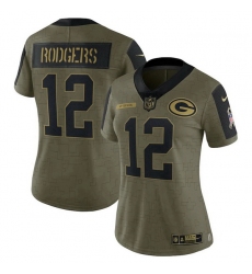 Women's Green Bay Packers Aaron Rodgers Nike Olive 2021 Salute To Service Limited Player Jersey