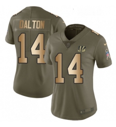Womens Nike Cincinnati Bengals 14 Andy Dalton Limited OliveGold 2017 Salute to Service NFL Jersey