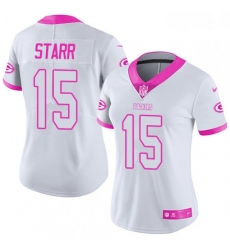 Womens Nike Green Bay Packers 15 Bart Starr Limited WhitePink Rush Fashion NFL Jersey