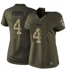Womens Nike Green Bay Packers 4 Brett Favre Elite Green Salute to Service NFL Jersey