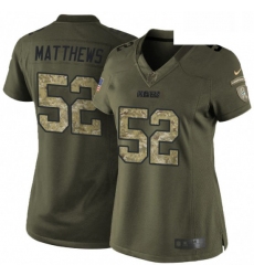 Womens Nike Green Bay Packers 52 Clay Matthews Elite Green Salute to Service NFL Jersey