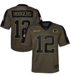 Youth Green Bay Packers Aaron Rodgers Nike Olive 2021 Salute To Service Game Jersey