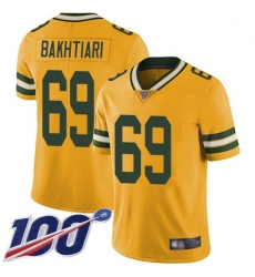 Youth Packers 69 David Bakhtiari Yellow Stitched Football Limited Rush 100th Season Jersey