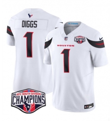 Men Houston Texans 1 Stefon Diggs White F U S E  2024 AFC South Division Champions Vapor Limited Stitched Football Jersey